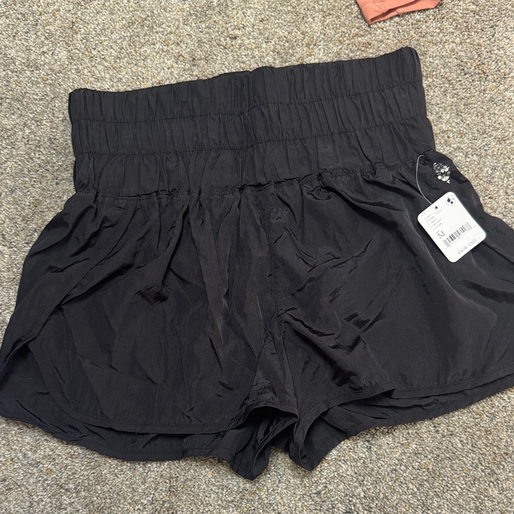 FP Movement by Free People Black High-Waist Smocked Shorts